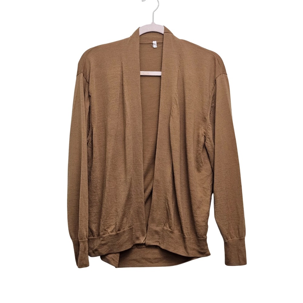 Muji Cardigan Womens M-L Brown Wool Silk Open Front Shawl Collar Lightweight